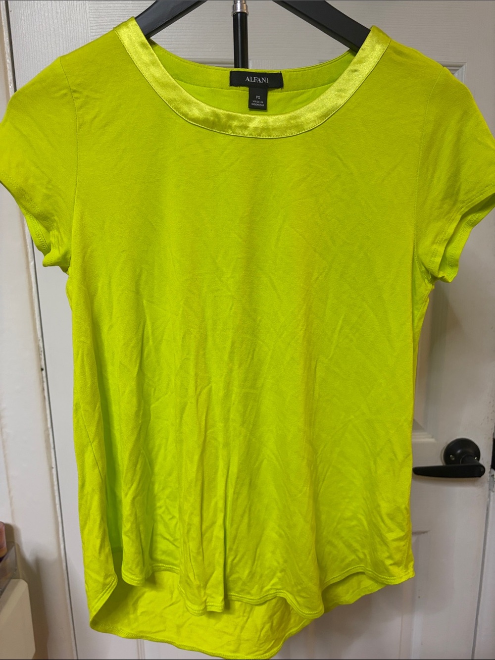 Alfani Neon Lime Satin-Trim Short Sleeve Tee